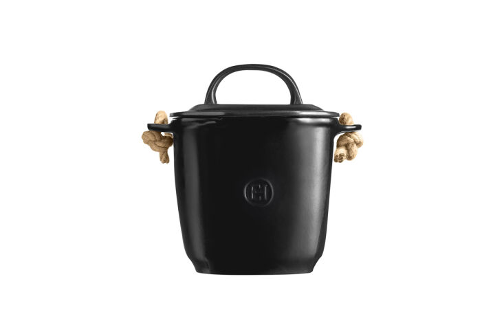 the emile henry compost bin is made in france and has a ceramic body and rope h 20