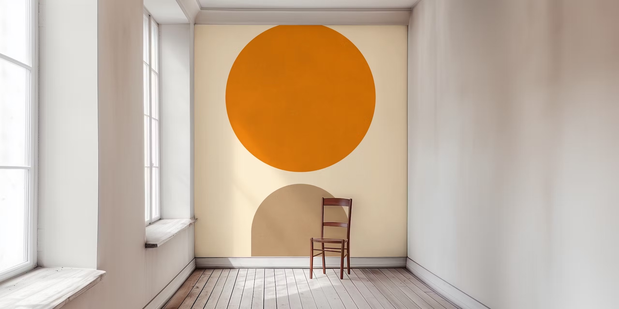 an alternative to paint: a wallpaper mural, such as the minimalism with circle 23