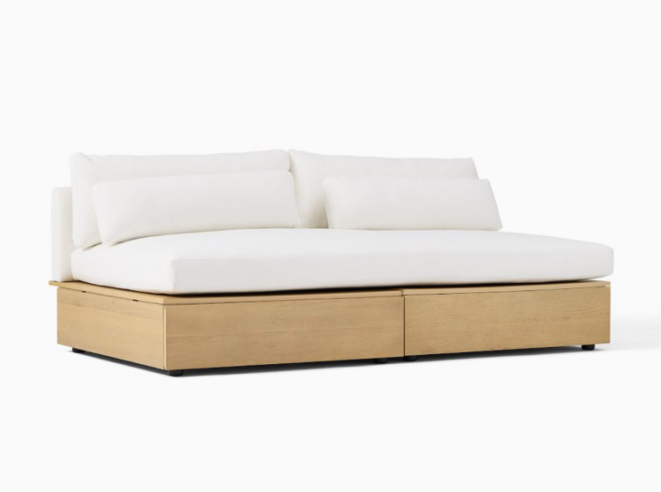 the harwood armless storage sofa is \$\1,499 from west elm (and, bonus, it has  18
