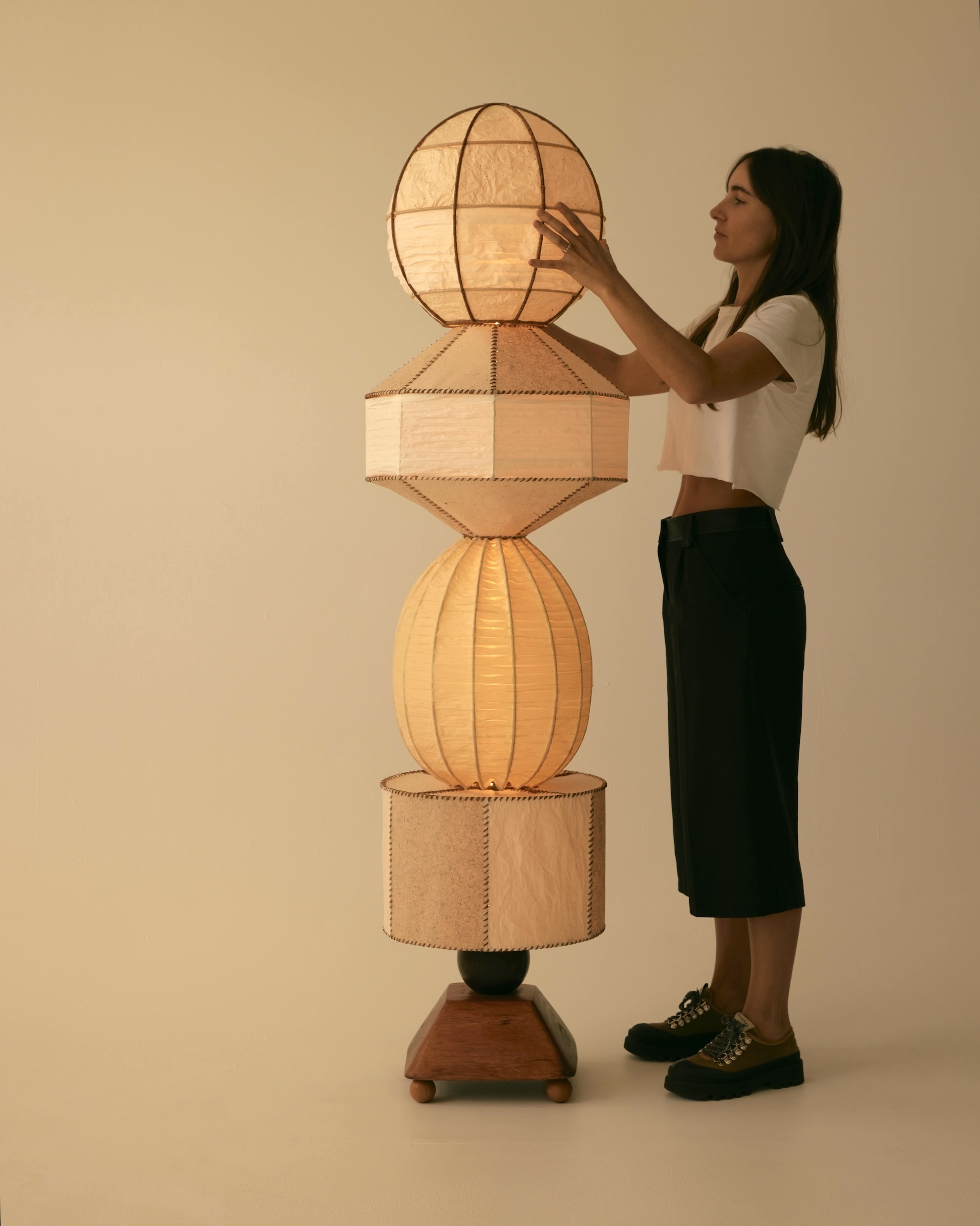 made of washi paper and wood pulp ribbon with raffia stitching, the shades, lan 19