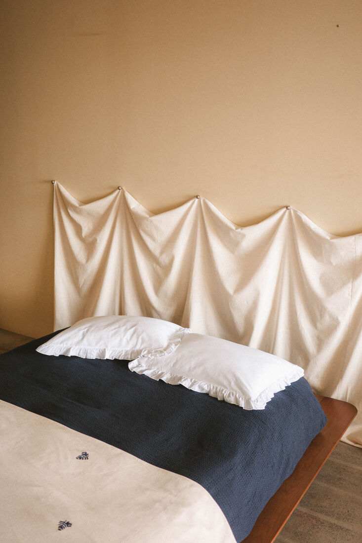 a color blocked approach (with the ruffle pillowcase set in percale; \$95). jus 20