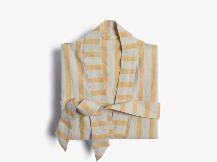 sunny and lounge worthy. the flax linen stripe robe is \$\179. 18