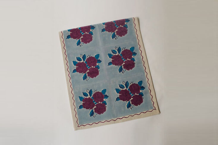 christen the soil to studio sara block printed linen table runner (\$90 from we 23