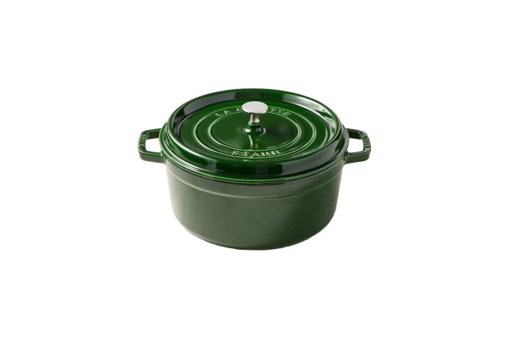 the staub cast iron round cocotte in basil is \$4\20 for the 5.5 quart size at 37