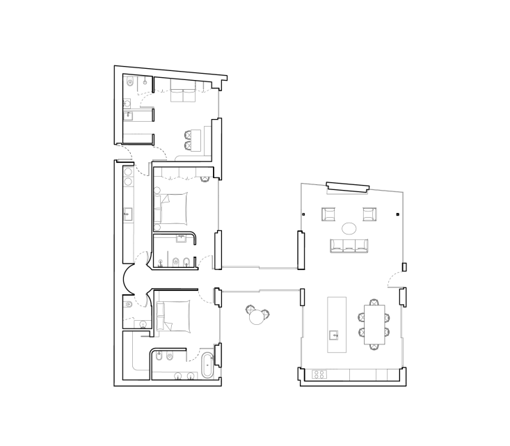 tuckey design studio\2\17;s floor plan is composed of linked wings. the 27