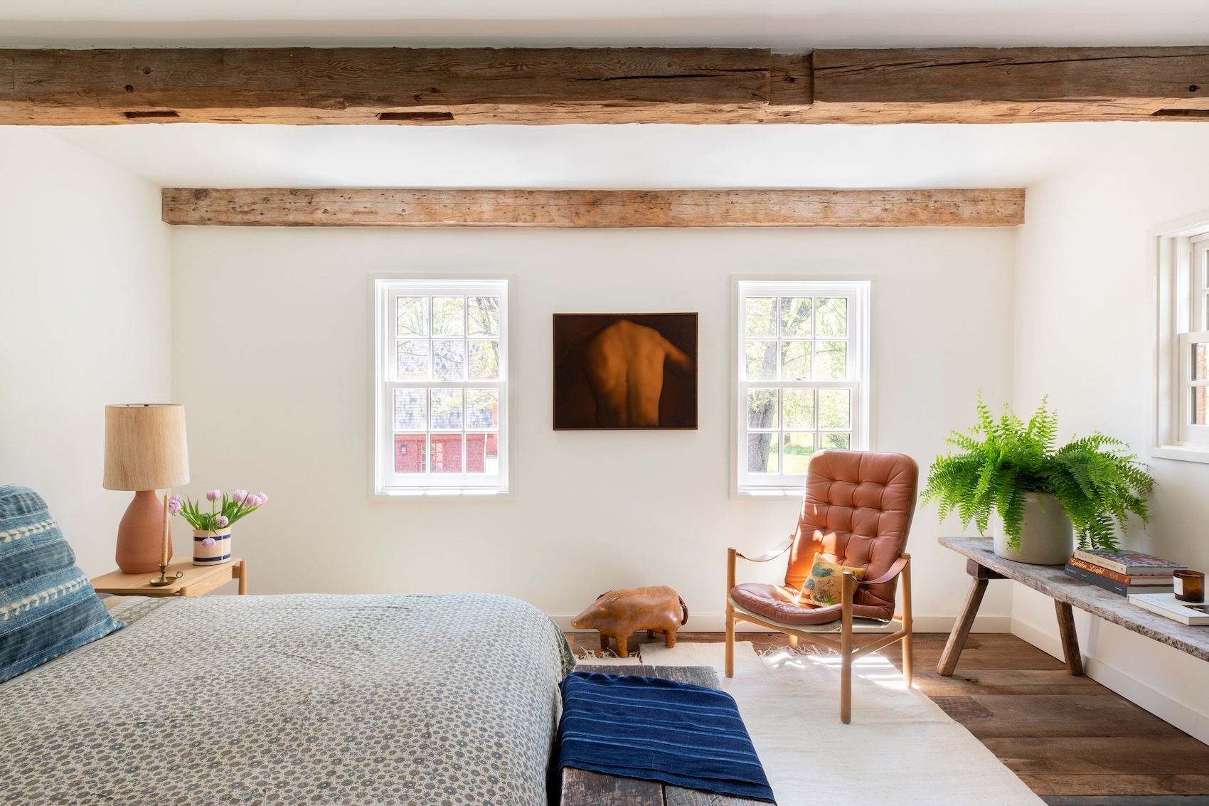 the main bedroom. the block printed bed cover is from les indiennes in nearby h 28