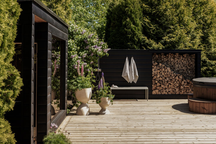 the sauna and wood storage (for indoor and outdoor fireplaces) are designed as  33