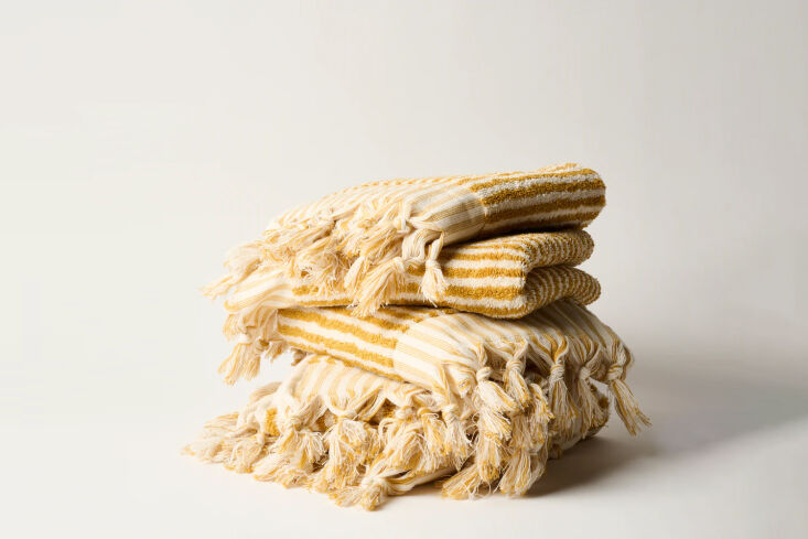 francesca likes the lightweight, oversized striped hand towels from blanche + m 20