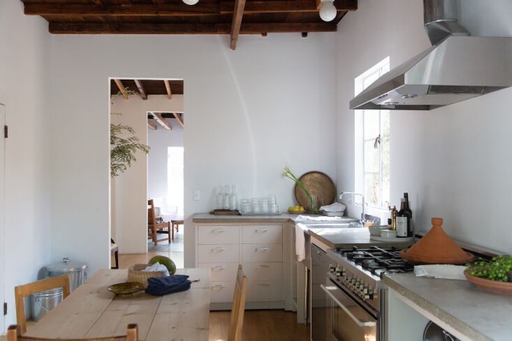 the pair chose simple hardware store glass globes for the kitchen lighting—&a 21