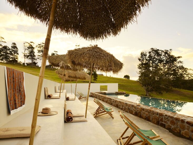 the mineral pool is built from basalt gathered on the property. nearby wood fir 29