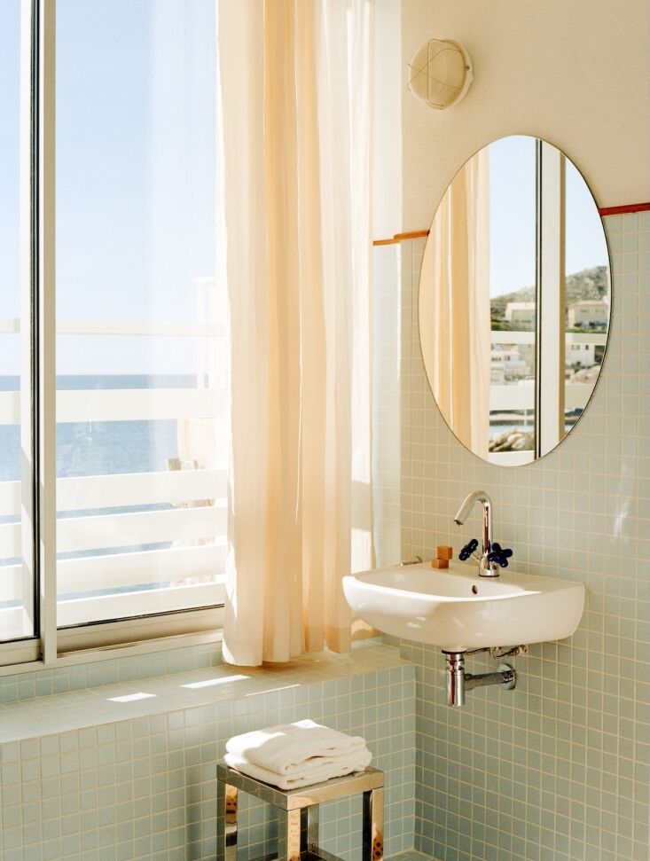 pleasing simplicity in a bathroom. the faucet with outsized handles is fantini& 25