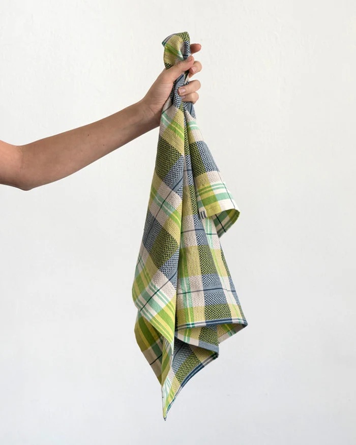 from south africa: the plaid cotton kitchen towel in dill is \$\25 from stitch  33
