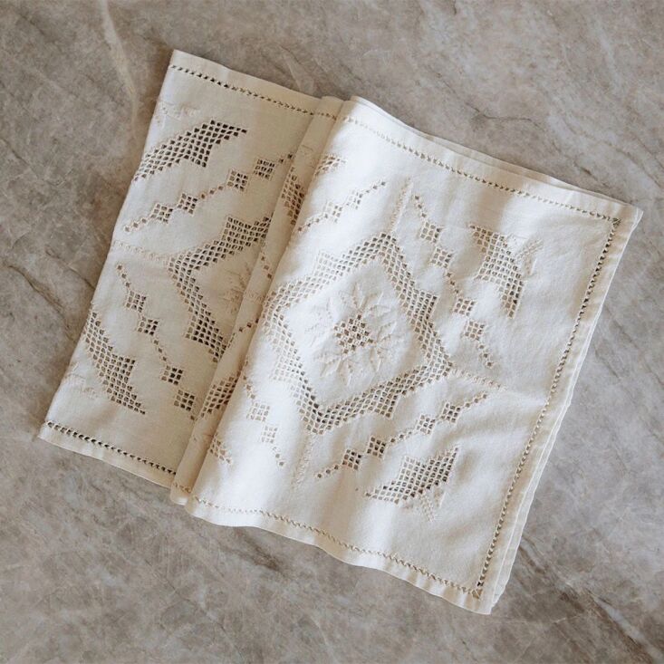 the simple heirloom embroidered table throw no. 6\270 is \$\195. 18