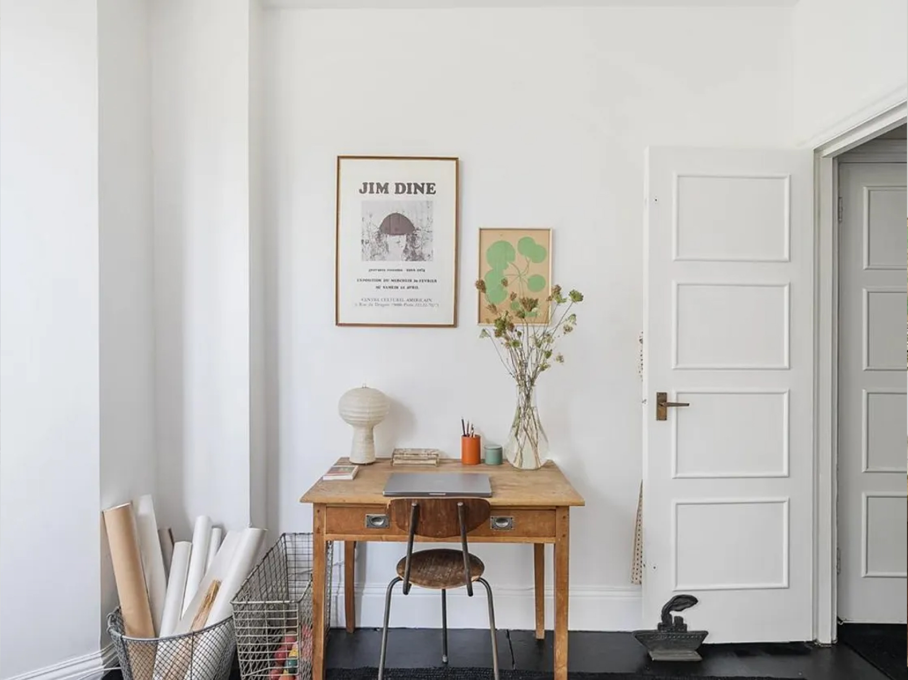 an ebay jim dine poster from the \1970s hangs next to water lily, one of sandy& 33