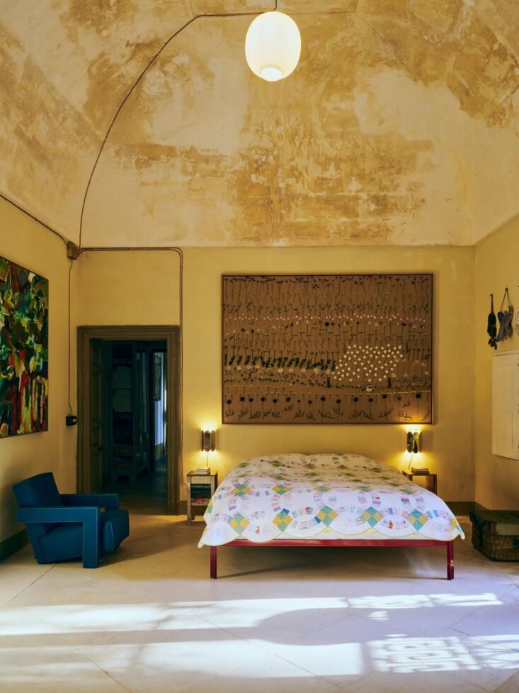 in many rooms, the distressed walls and cove ceilings were left as is: &#8\ 27