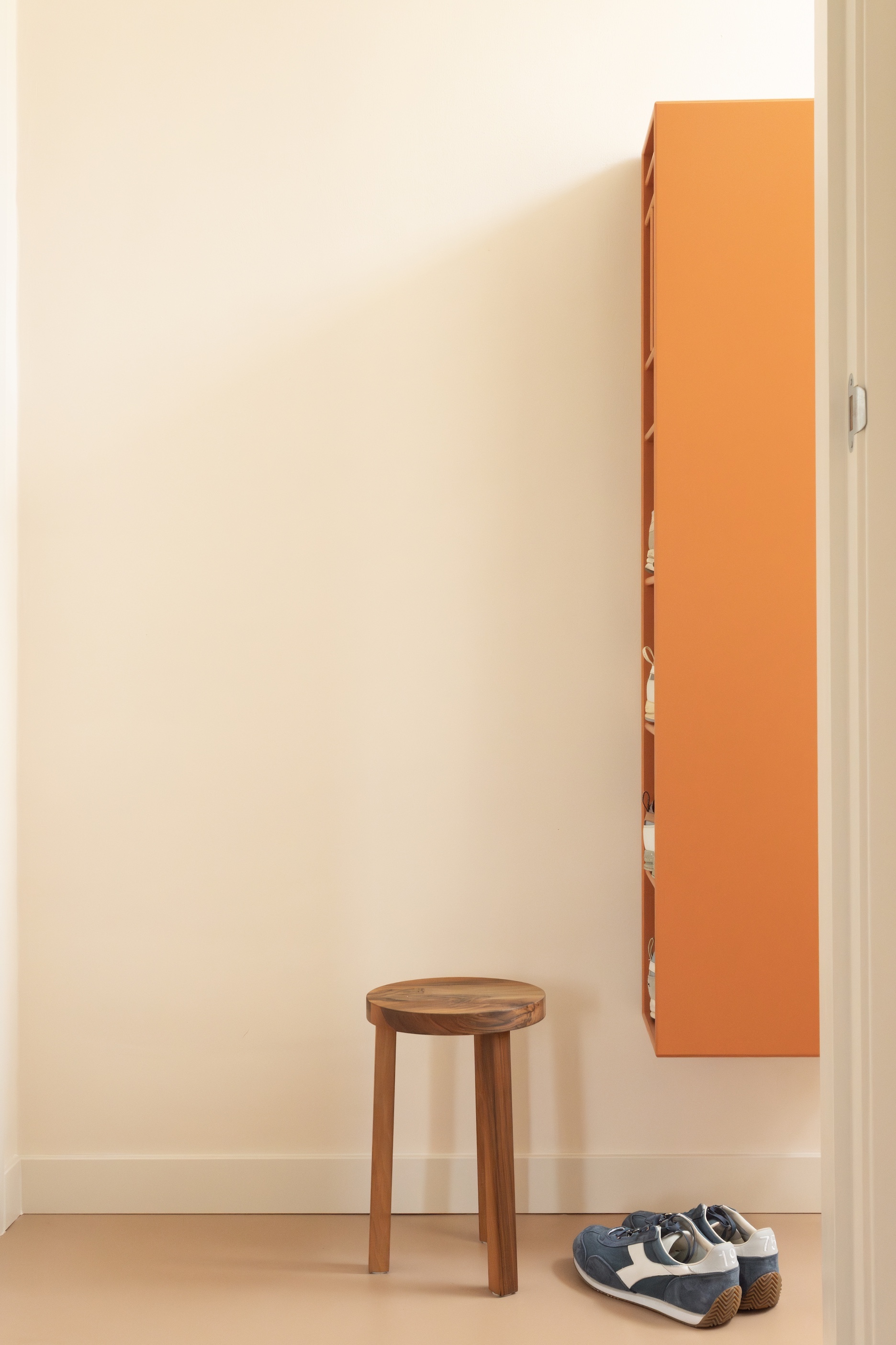 shoes, hats, scarves, and keys go here: a storage piece by montana hangs in the 18