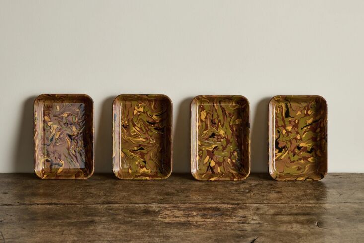 and the earth toned marbled enamelware tray is part of nickey kehoe&#8\2\17 22