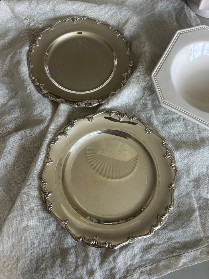 a pair of silver platters with ornamental borders at notre nom in denmark. 20