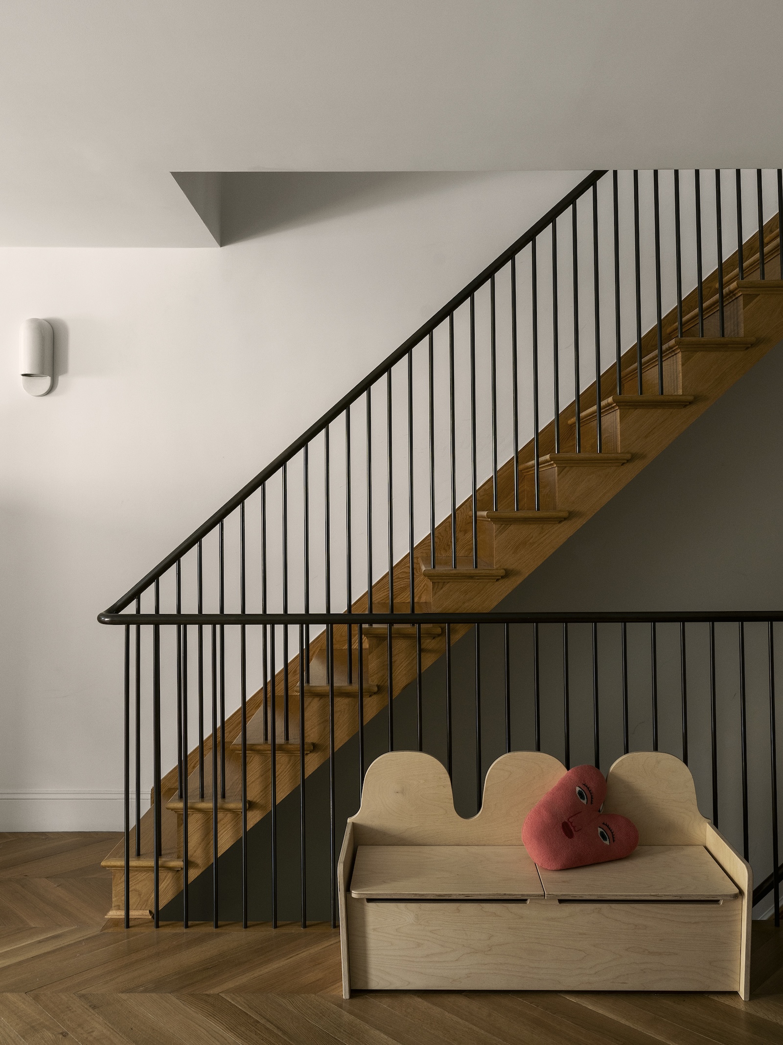 a prototype of an about to be introduced storage bench stands on the third floo 24