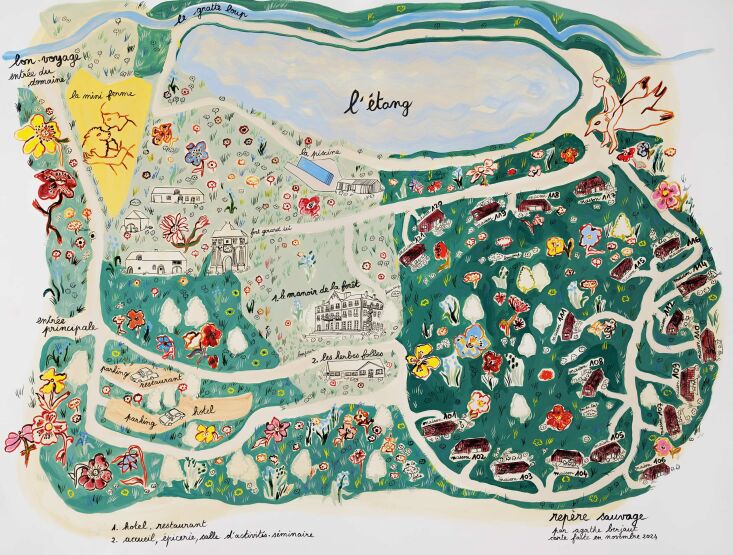 a hand illustrated map of the estate shows the entrance at left, lake at top, t 32