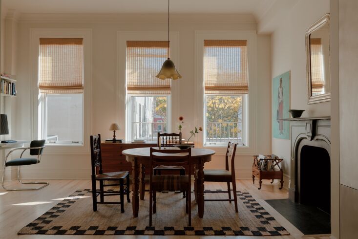 on the other side of the kitchen is the dining area. the vintage oak dining tab 21