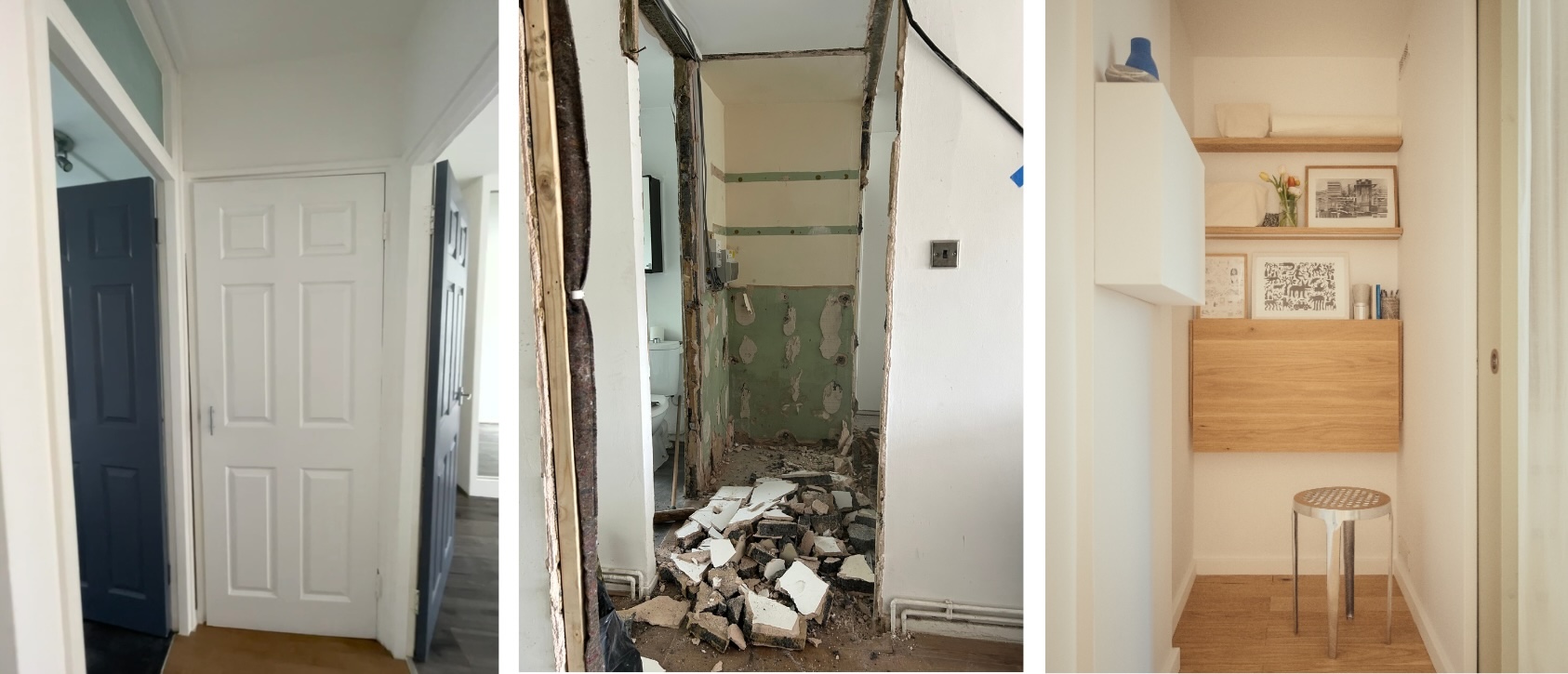 there were previously six doors in this tight nexus off the living room. the ne 30