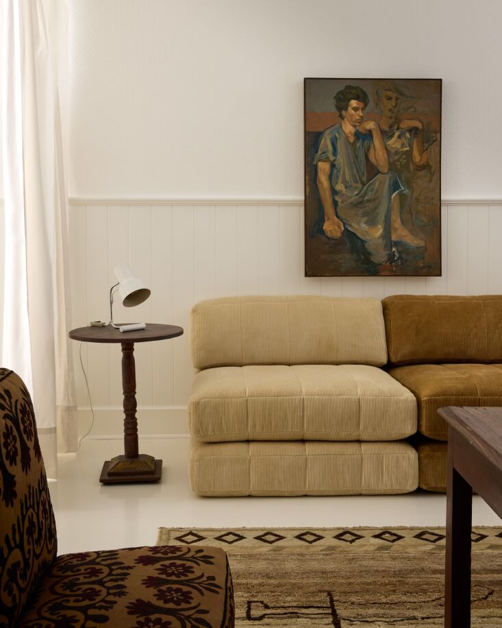 a living room like space composed with the stackable duvet chair from william w 25