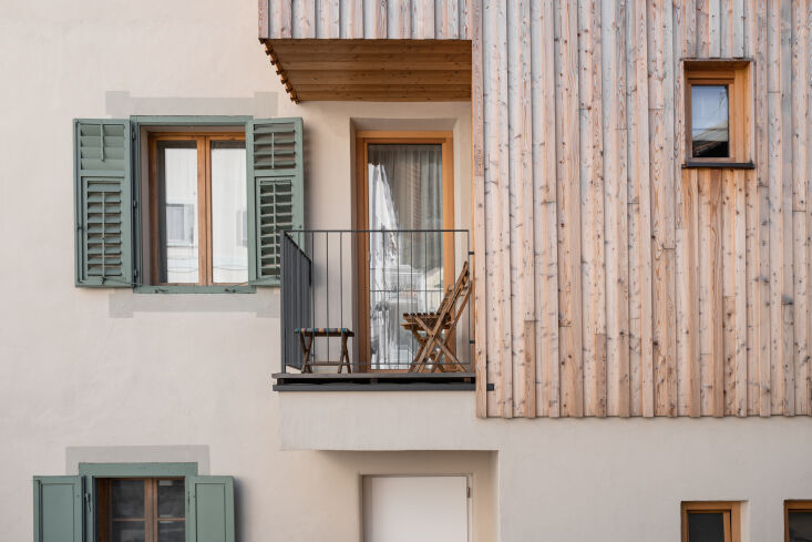 the exteriors were modernized with pine cladding and a new palette integrating 18