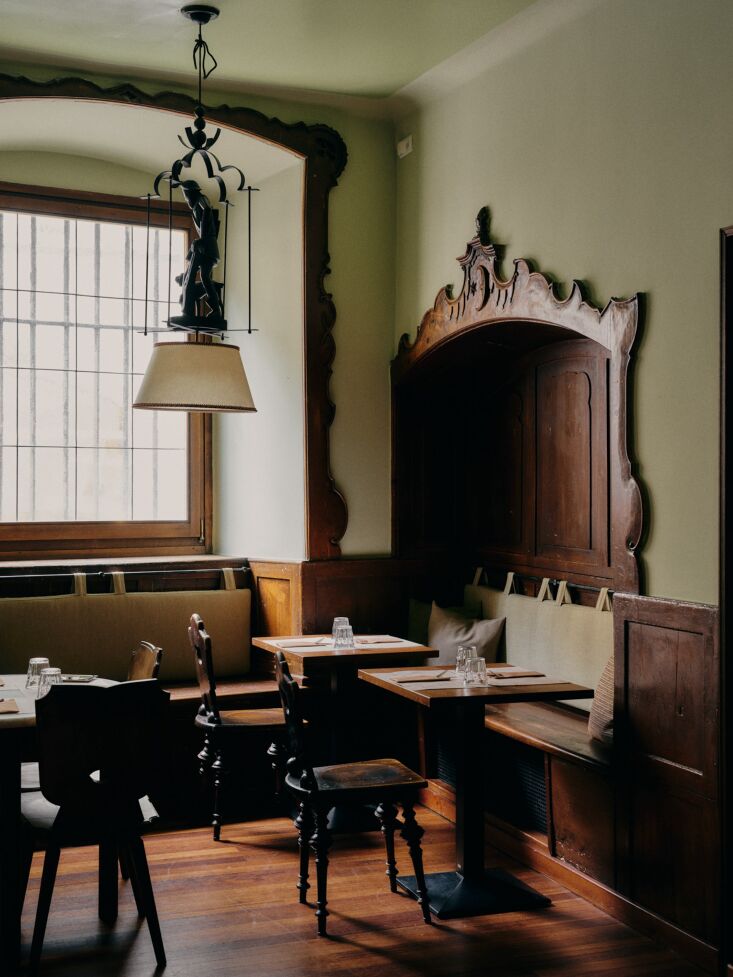 a striking dining area of the hotel\2\17;s pizzeria, alto pizza, pairs o 23