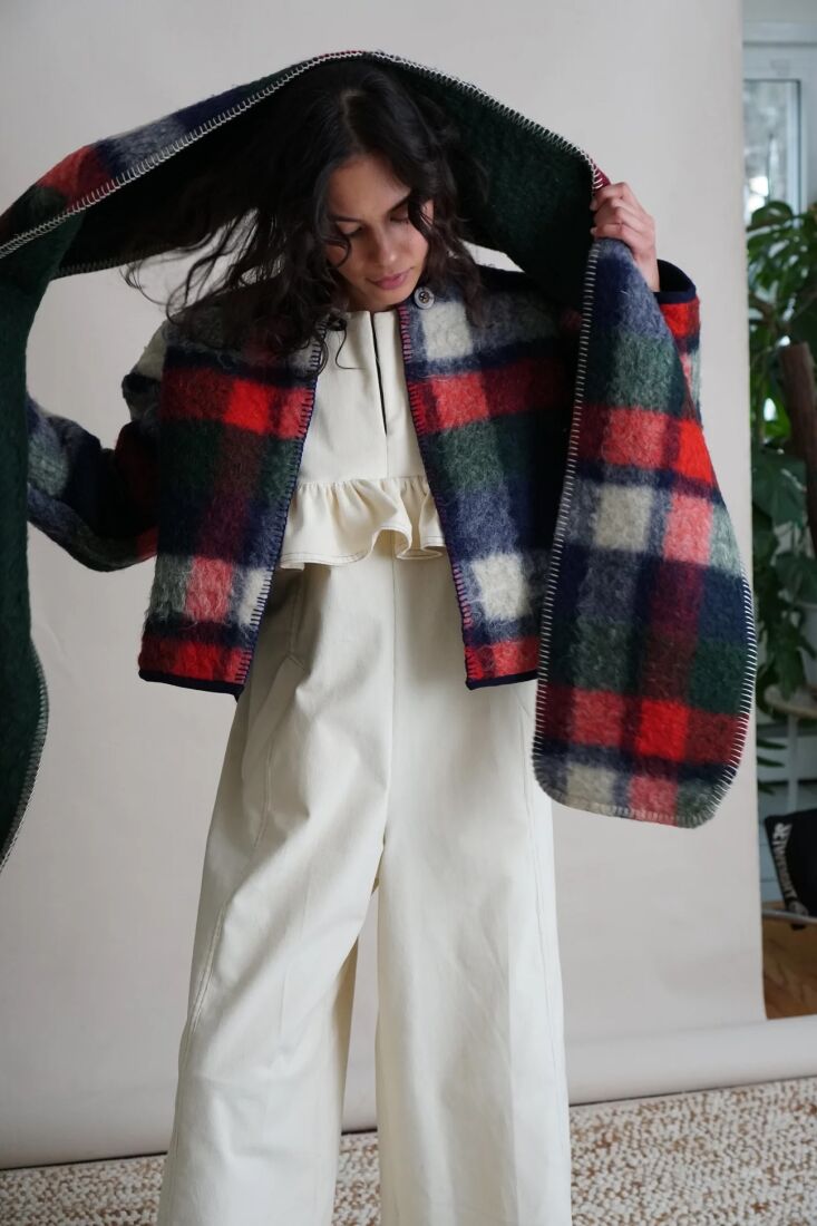 also on offer: a custom giant scarf (\$\105) and custom olivia crop jacket (\$4 19