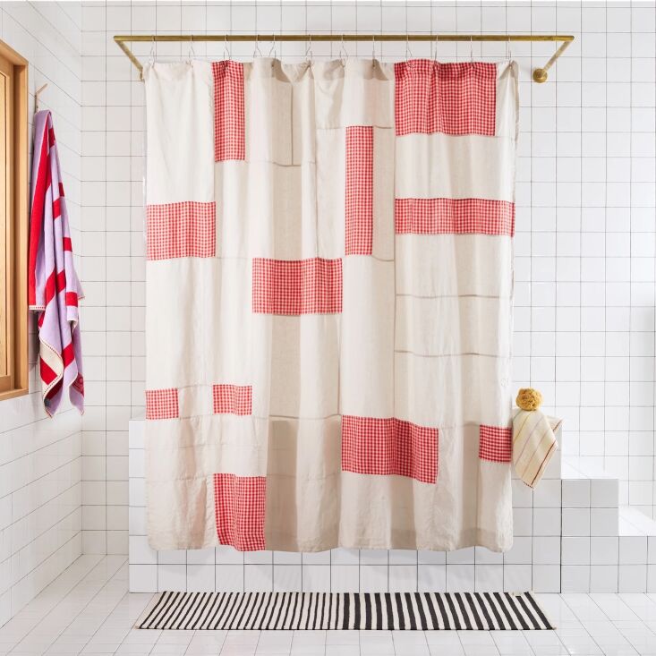 quiet town\2\17;s new end bits linen shower curtain, \$\175, is made in  24