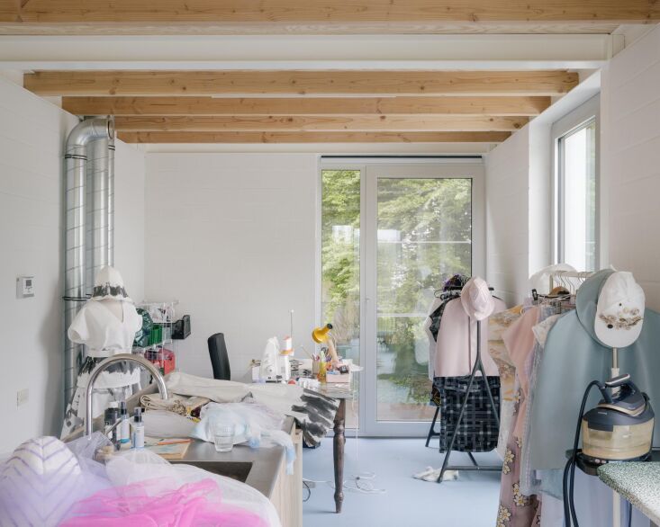 the room where eva maria stitches her designs. \2\20;i work with fabric 28
