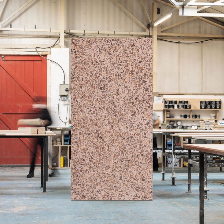 timber terrazzo is available in a range of waste woods and binder colors. this 19