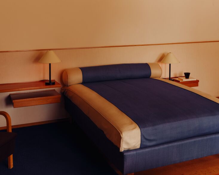 the original upholstery and bedding remains at maison louis carré. two eave ta 25