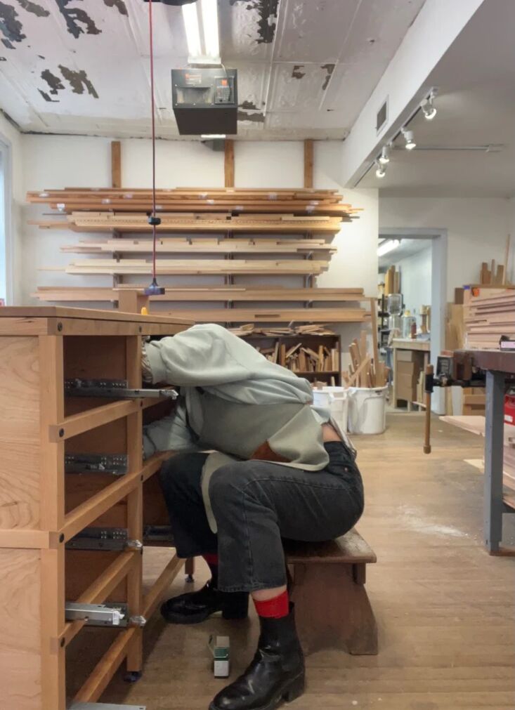 a self portrait by june of a cherry sideboard in progress. \2\20;my prac 30