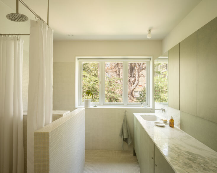 pale green glass mosaic tiles from mosaic trader cover the floors, walls, and t 28