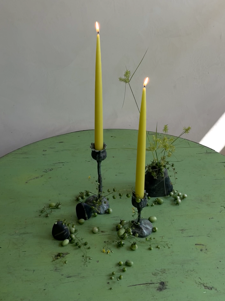 annie\2\17;s pick: aged bronze candleholders inspired by seedpods from c 19