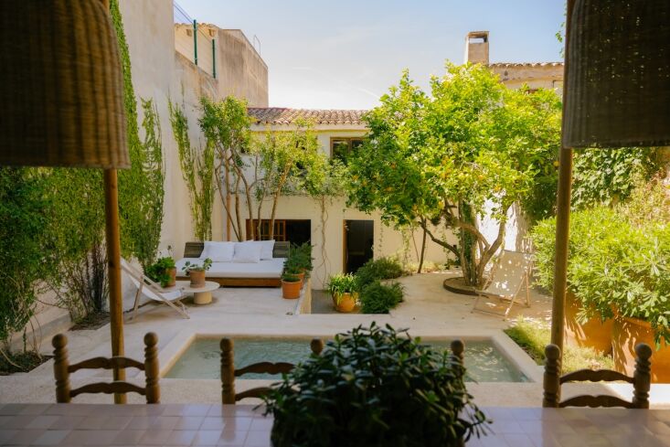 a view of the barn from the restored courtyard terrace of the main house. the c 17