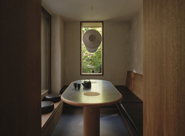 for the sunken dining room, louis dug the floor down two steps, making it level 30