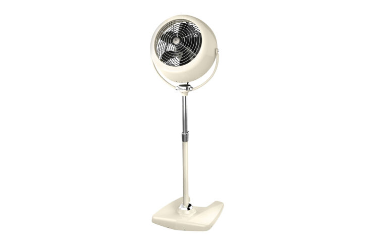 the distinctly retro looking vornado pedestal v fan comes in vintage white (sho 21