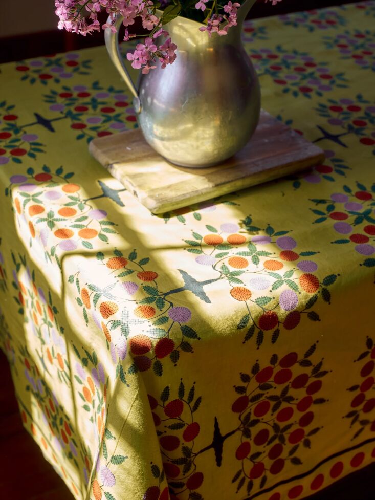 and the bright tree of life tablecloth in chartreuse. all of the tablecloths in 21