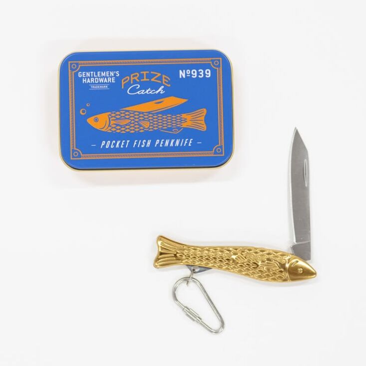 a brass pocket fish knife on a key chain ring is \$\27.75  from styled abode. 22