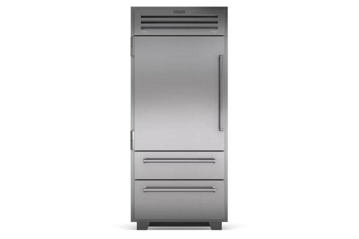 the sub zero pro 36 inch refrigerator/freezer (pro3650lh) is clad in stainless  19