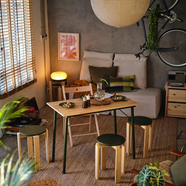 the kompishäng desk, \$99.99, is made from pine and green painted steel 21